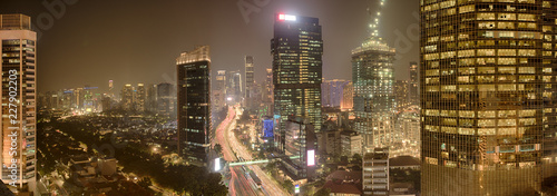 View of Jakarta downtown with skyscrapers lit