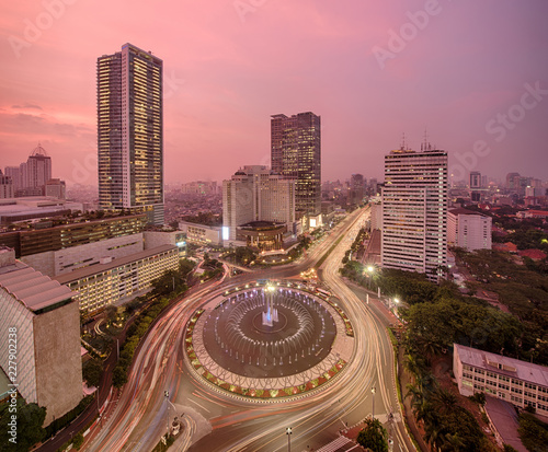 Top view of city roundabout on Jakarta on the night