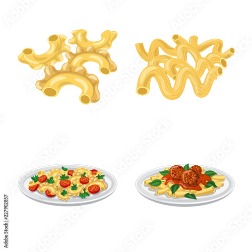 Vector design of pasta and carbohydrate icon. Set of pasta and macaroni stock vector illustration.