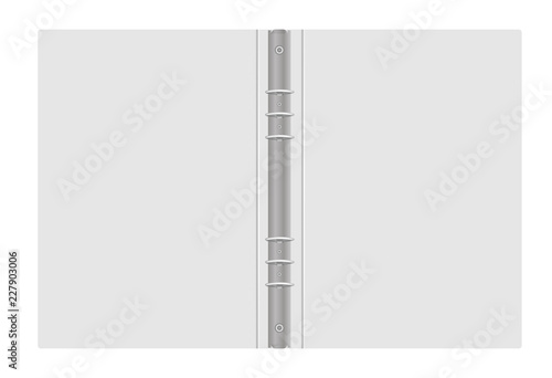Ring binder - open gray folder with metal rings, vector mockup
