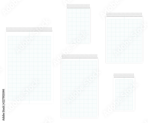 Spiral notebook with squared metric field rule sheets set, template