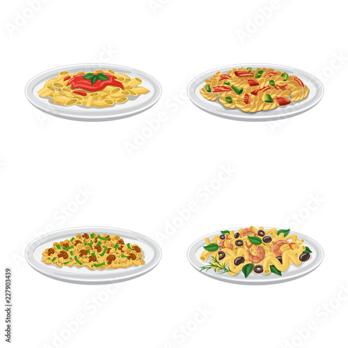 Vector illustration of pasta and carbohydrate symbol. Collection of pasta and macaroni stock vector illustration.