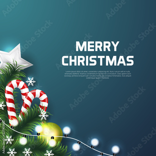 Merry Christmas background with christmas element. Blue Background. Vector illustration