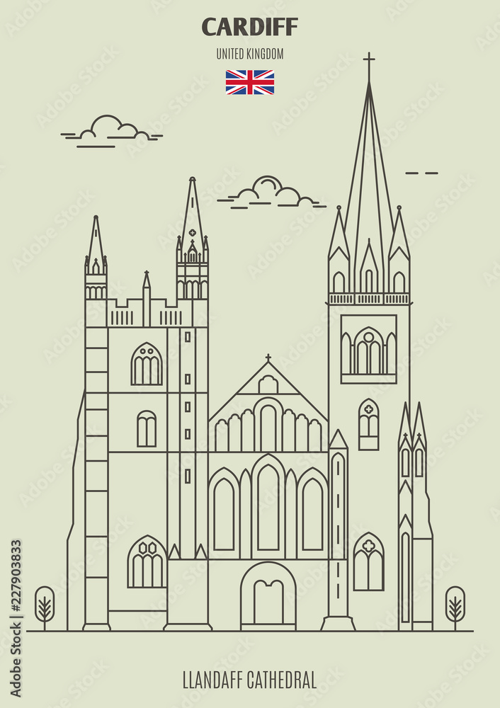 Llandaff Cathedral in Cardiff, UK. Landmark icon