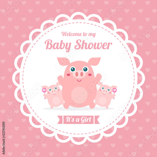 baby shower card with cute pig