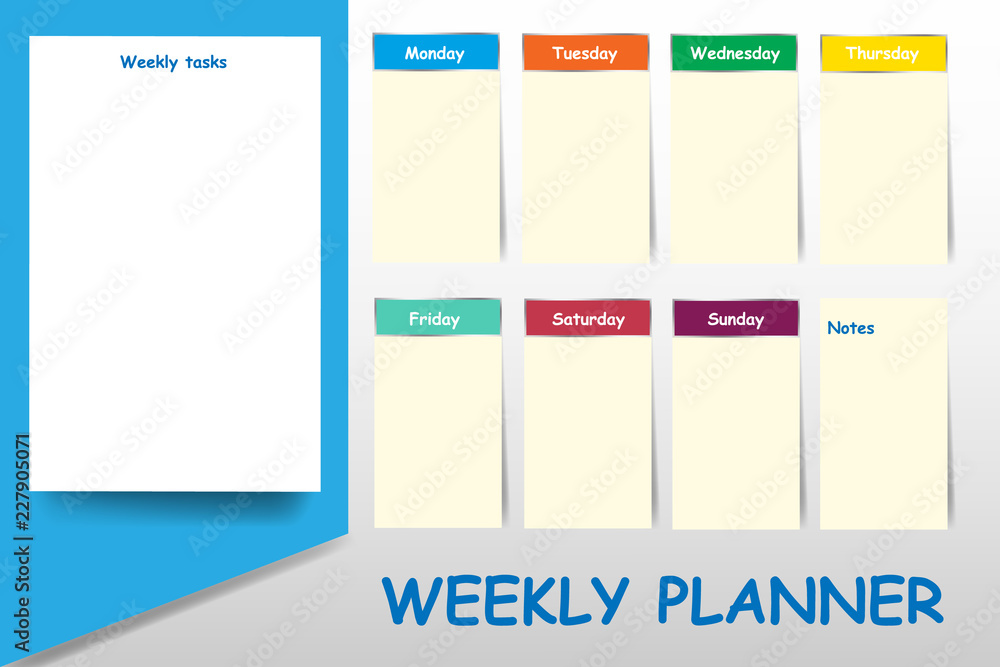 Weekly planner with blank label for week tasks and light yellow labels ...