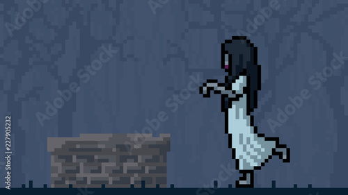 vector pixel art white lady cartoon