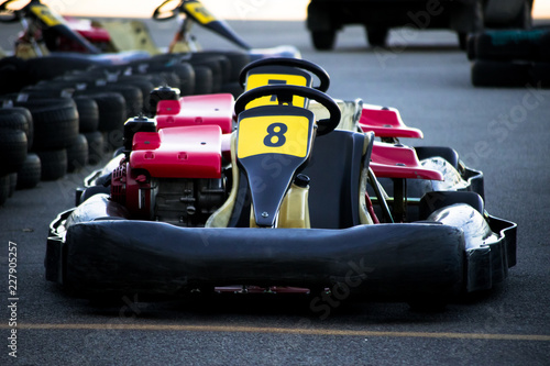 Two karts ready to race. Kart on the starting line