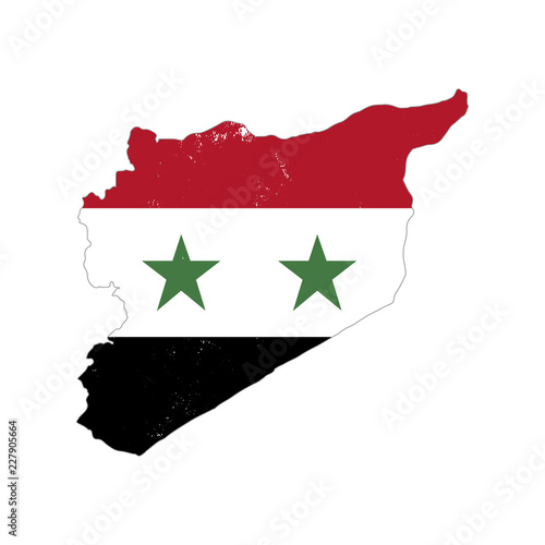 Syria country silhouette with flag on background, isolated on white