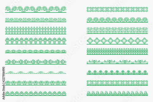 Set of horizontal isolated Green lace borders for design