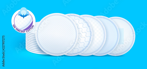 Concept layers with different texture and icons for skin care, cosmetic cotton pads while offering excellent soft protection and comfort. Vector eps10.