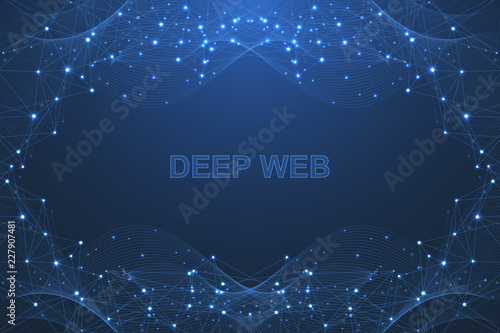 Futuristic abstract vector background blockchain technology. Peer to peer network business concept. Global cryptocurrency blockchain vector banner. Wave flow.
