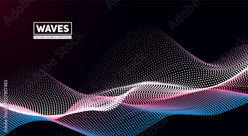 Abstract background from flow colorful particles. Equalizer for music, big data concept, futuristic infographic. Vector illustration