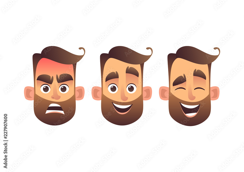 Set of male facial emotions bearded man emoji character with different expressions Set of male facial emotions bearded man emoji character with different expressions