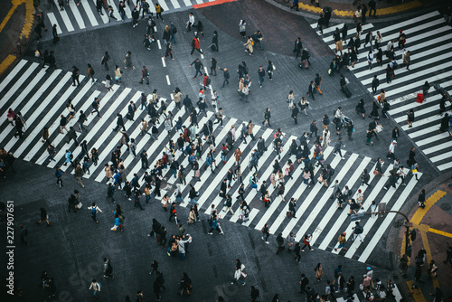Mass of people crossing the street in Tokyo