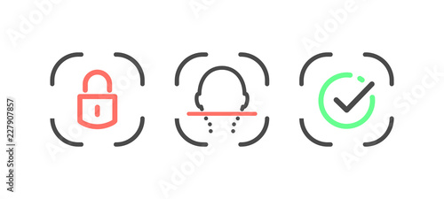 Facial recognition system linear design elements vector illustration. Face id isolated icon collection