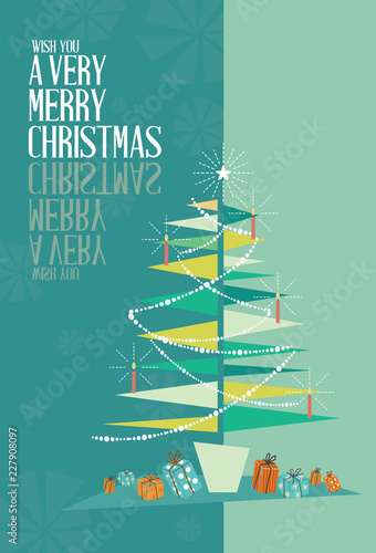 Abstract Merry Christmas Greeting Card Mid Century Mod Christmas Tree Design Concept