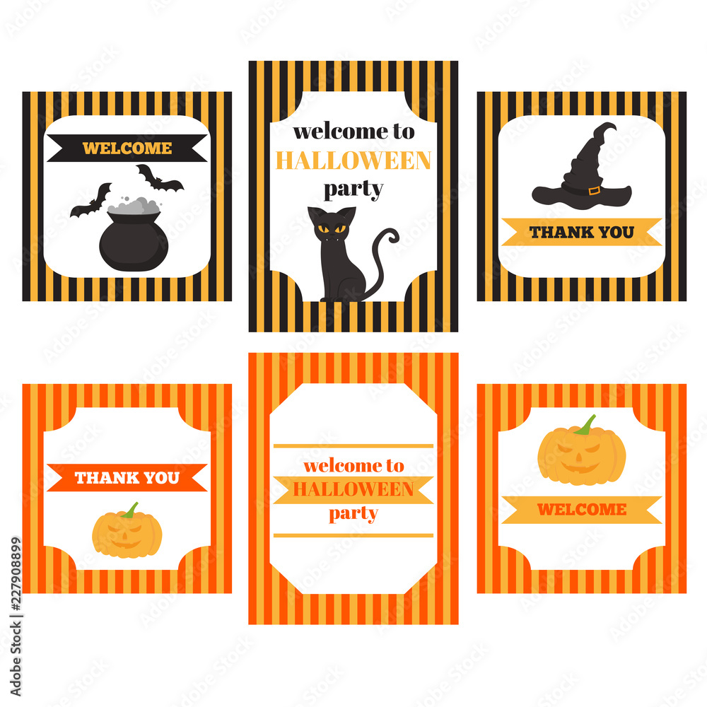 Printable set of Halloween party elements. Templates, labels, icons and ...