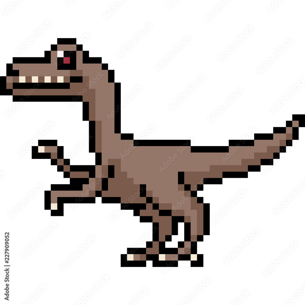 Obraz premium vector pixel art velociraptor side