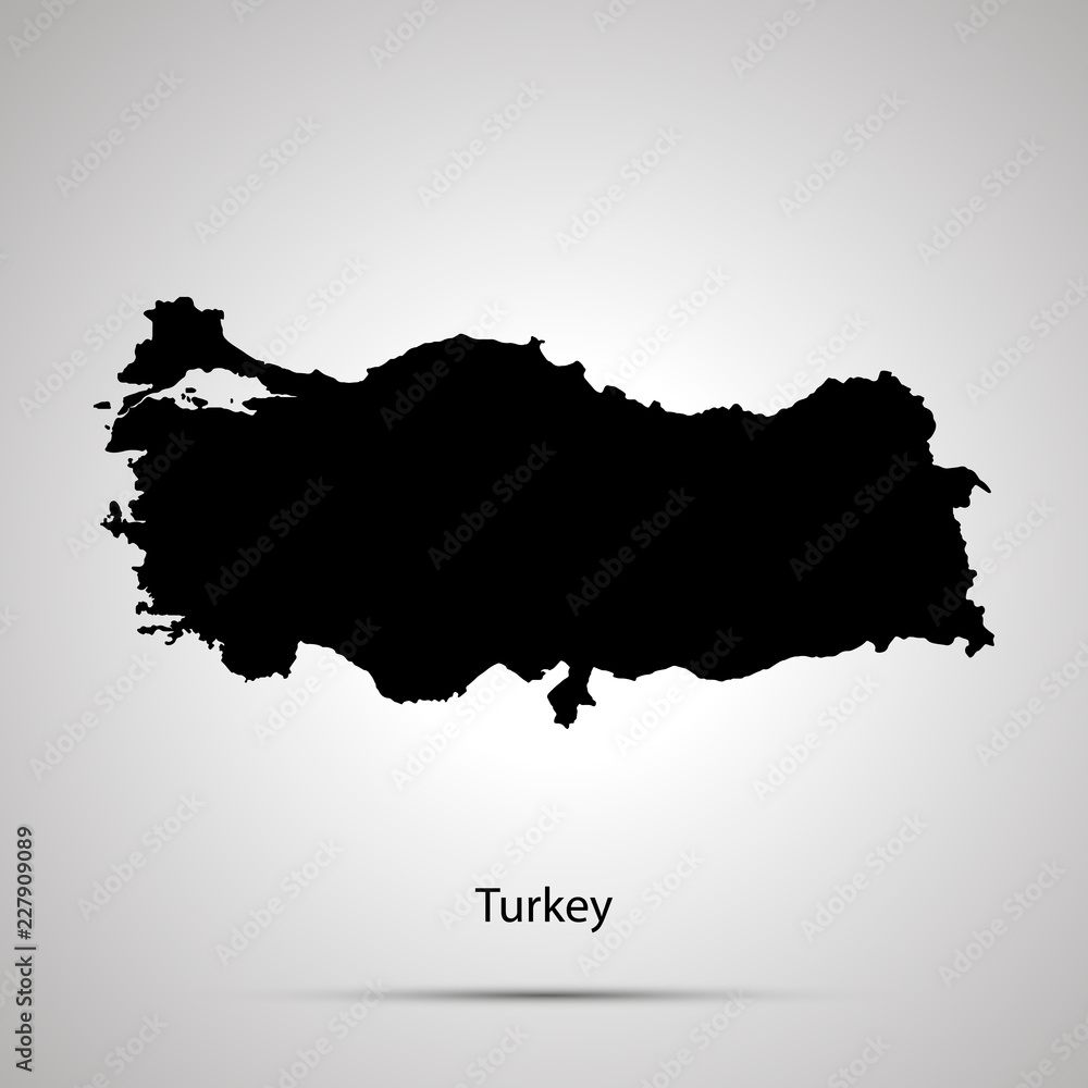 Turkey country map, simple black silhouette on gray Turkey country map, simple black silhouette on gray