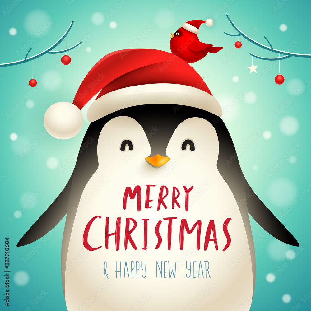 Christmas Cute Little Penguin with Santa\'s Cap. Christmas cute ...