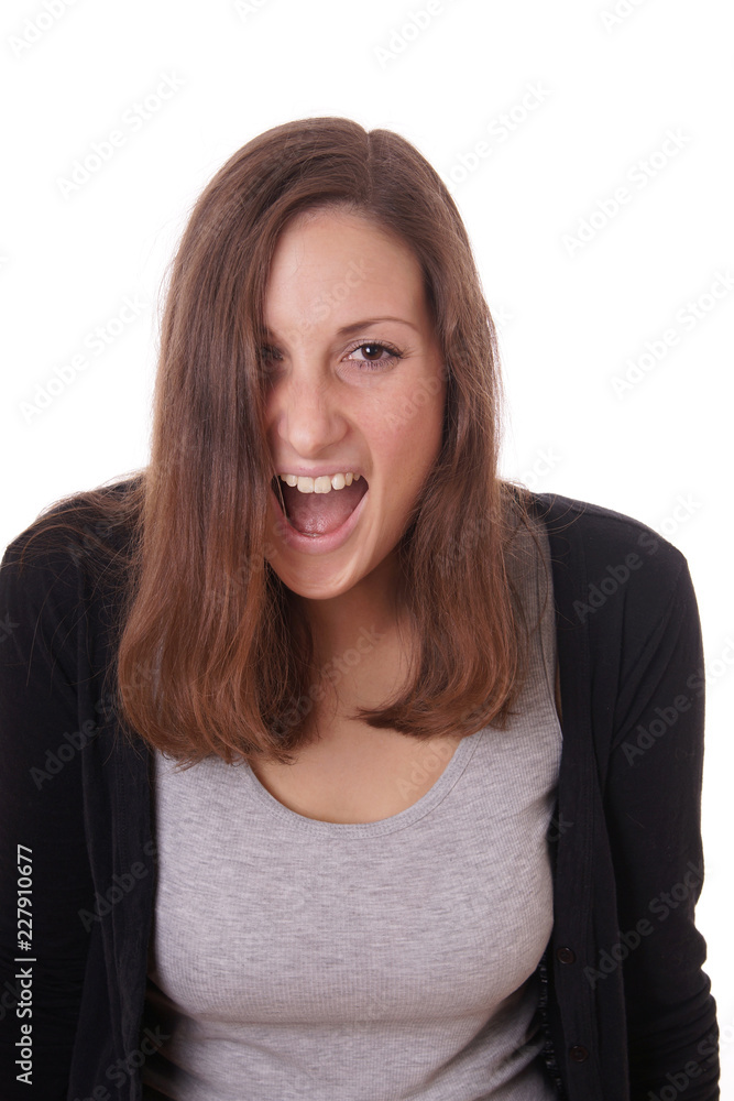 angry young woman screaming, isolated on white angry young woman screaming, isolated on white
