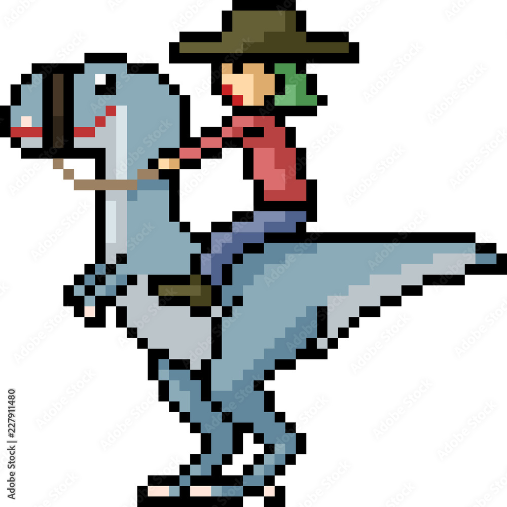 Fototapeta premium vector pixel art dinosaur rider