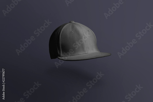 Blank cap in perspective view. Snapback on background. Blank baseball snap back cap for your design. Mock up hat cap for you logo, brand identity etc.