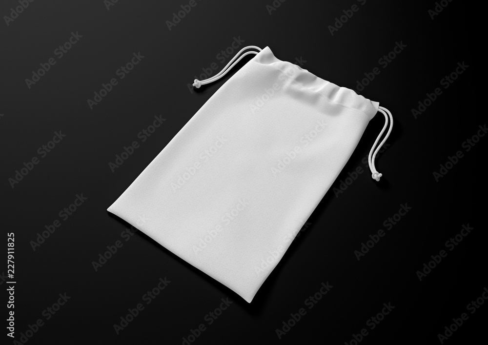 Drawstring bag on background. Fabric cotton small bag. Isolated pouch. Drawstring bag on background. Fabric cotton small bag. Isolated pouch.