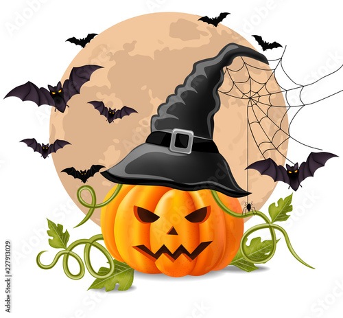 Happy Halloween background with pumpkin and bats Vector illustrations