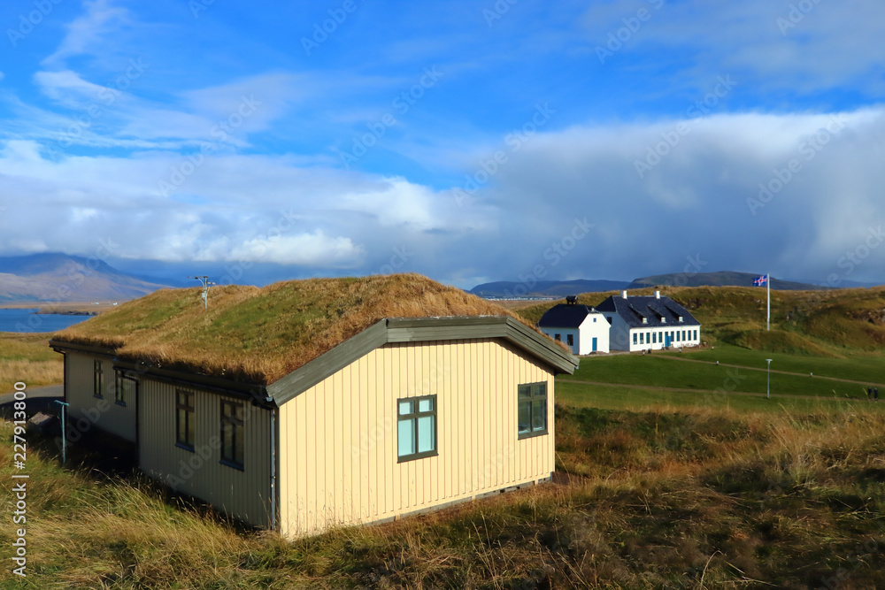 moss covered house on Videy Island in Iceland moss covered house on Videy Island in Iceland