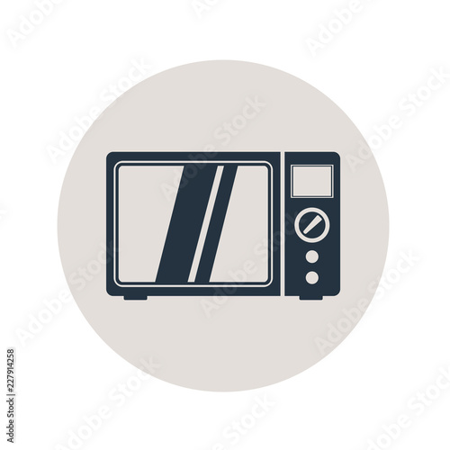 Icono plano microondas en circulo gris