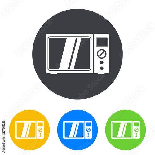Icono plano microondas en circulo varios colores