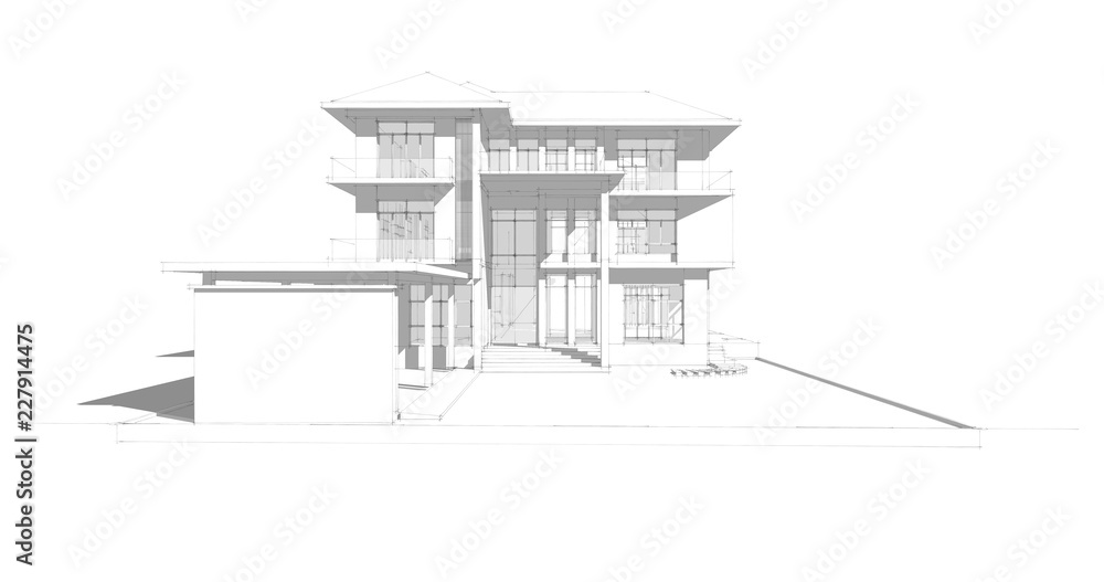 House sketch design, architectural drawings 3d illustration House sketch design, architectural drawings 3d illustration