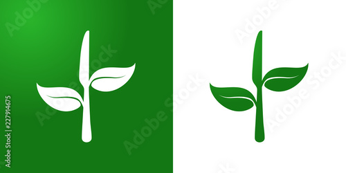 Logotipo cuchillo con hojas en verde y blanco