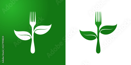 Logotipo tenedor con hojas en verde y blanco