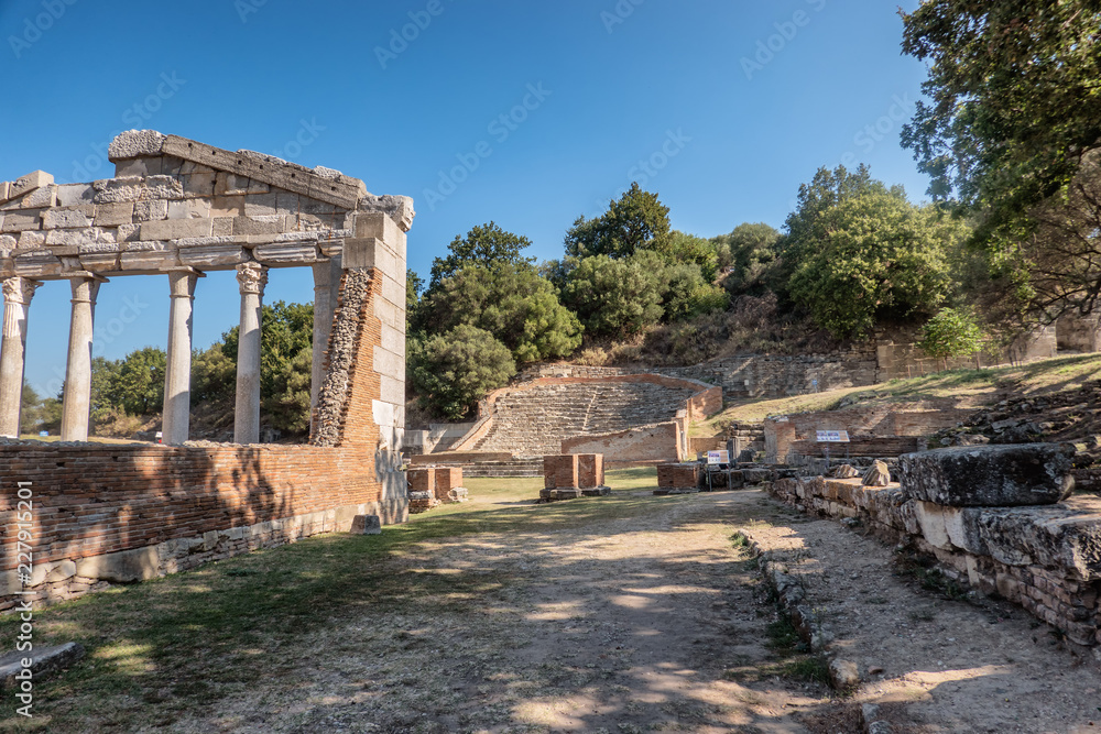 Temple and theater in the ancient city of Apollonia in Albania
