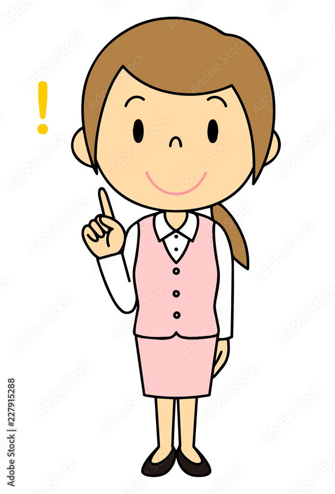 女性　OL　事務員　ご案内　人差し指をさす　立ち姿　ピンクの制服