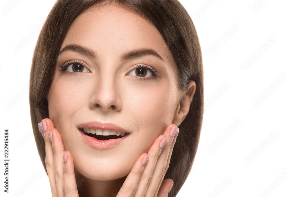 Healthy skin woman beauty natural makeup cosmetic concept isolated on white Healthy skin woman beauty natural makeup cosmetic concept isolated on white
