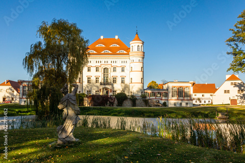 Beautiful palace in Wojanow village at autumn, Silesia, Poland