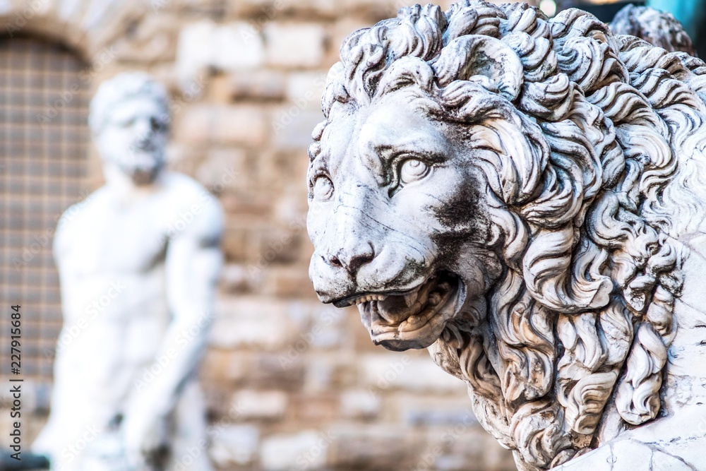 Lion of Loggia dei Lanzi in Piazza della Signoria in Florence. Statue of Flaminio Vacca 1600