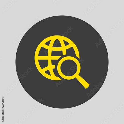 Global search icon on grey background.