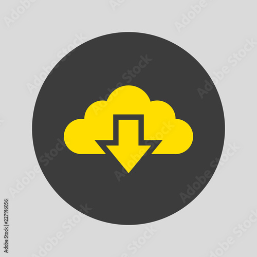 Cloud download icon on grey background.