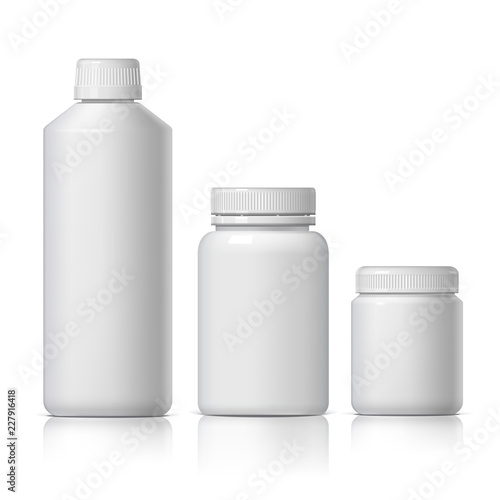 Cool Realistic White plastic bottle. Product Packing Cosmetic, medicine.