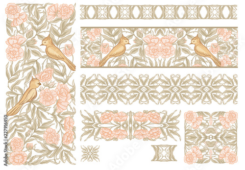 Floral pattern in art nouveau style, vintage, old, retro style.