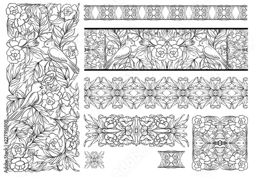 Floral pattern in art nouveau style, vintage, old, retro style.
