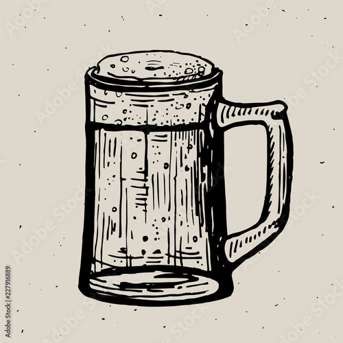Craft beer. Retro style beer mug engraving. Local brewery. Vintage engraving illustration for web, poster, label, invitation to oktoberfest festival, party. Beer cup hand drawn ink sketch