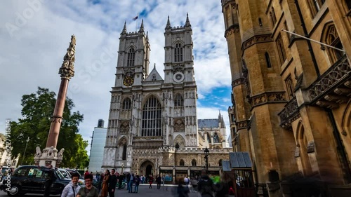 Time lapse view of Westminster abbey in London, north facade