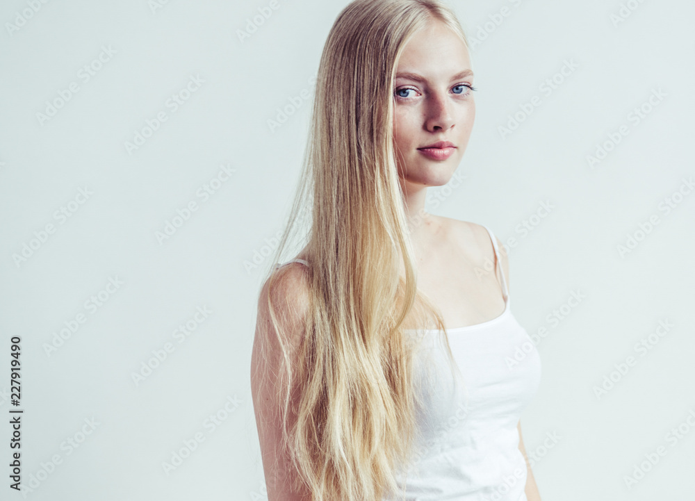 Natural makeup healthy skin and hair blonde woman beauty face portrait Natural makeup healthy skin and hair blonde woman beauty face portrait