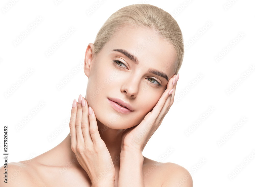 Natural makeup healthy skin and hair blonde woman beauty face portrait Natural makeup healthy skin and hair blonde woman beauty face portrait